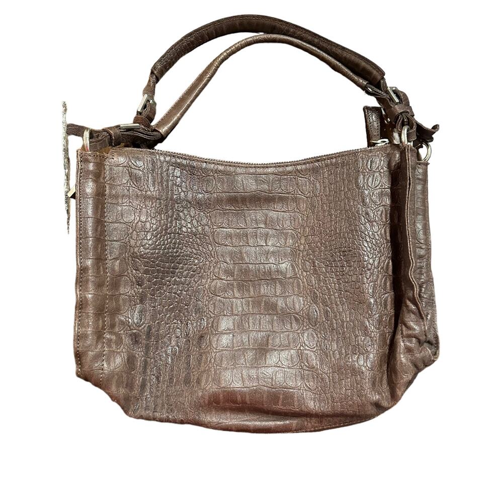 Bonini Womens brown croc embossed leaher handbag